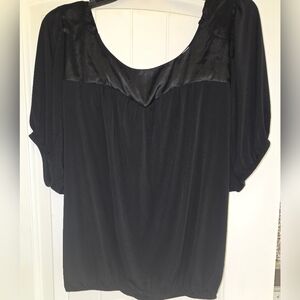 Elegant Black Blouse with Satin Detail. NWOT.